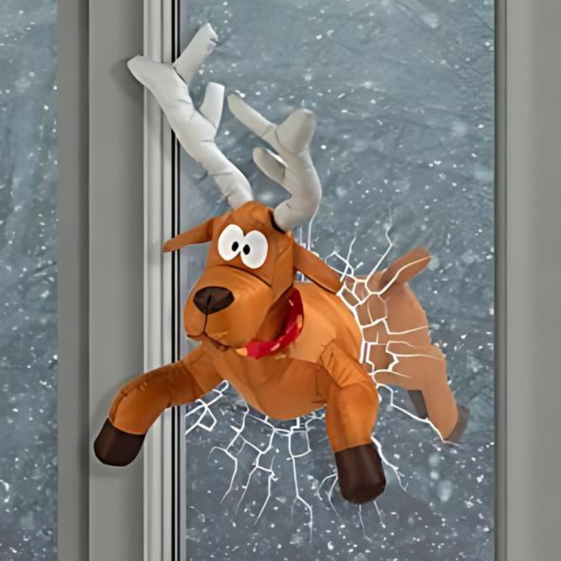 JollyCrash™ – Jultomten och renar som kraschar genom fönstret – dekoration