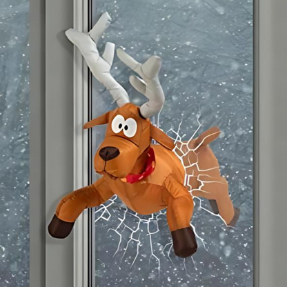 JollyCrash™ – Jultomten och renar som kraschar genom fönstret – dekoration