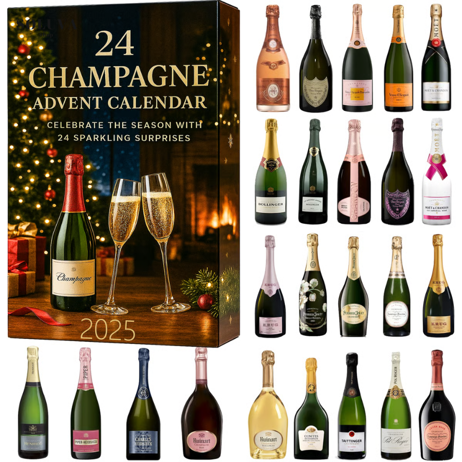 Champagne-adventskalender 2025 – 24 dagar fyllda med fest och njutning 🥂🎄