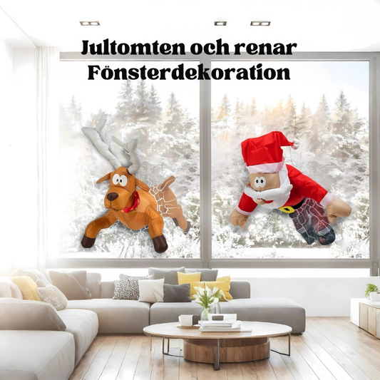 JollyCrash™ – Jultomten och renar som kraschar genom fönstret – dekoration